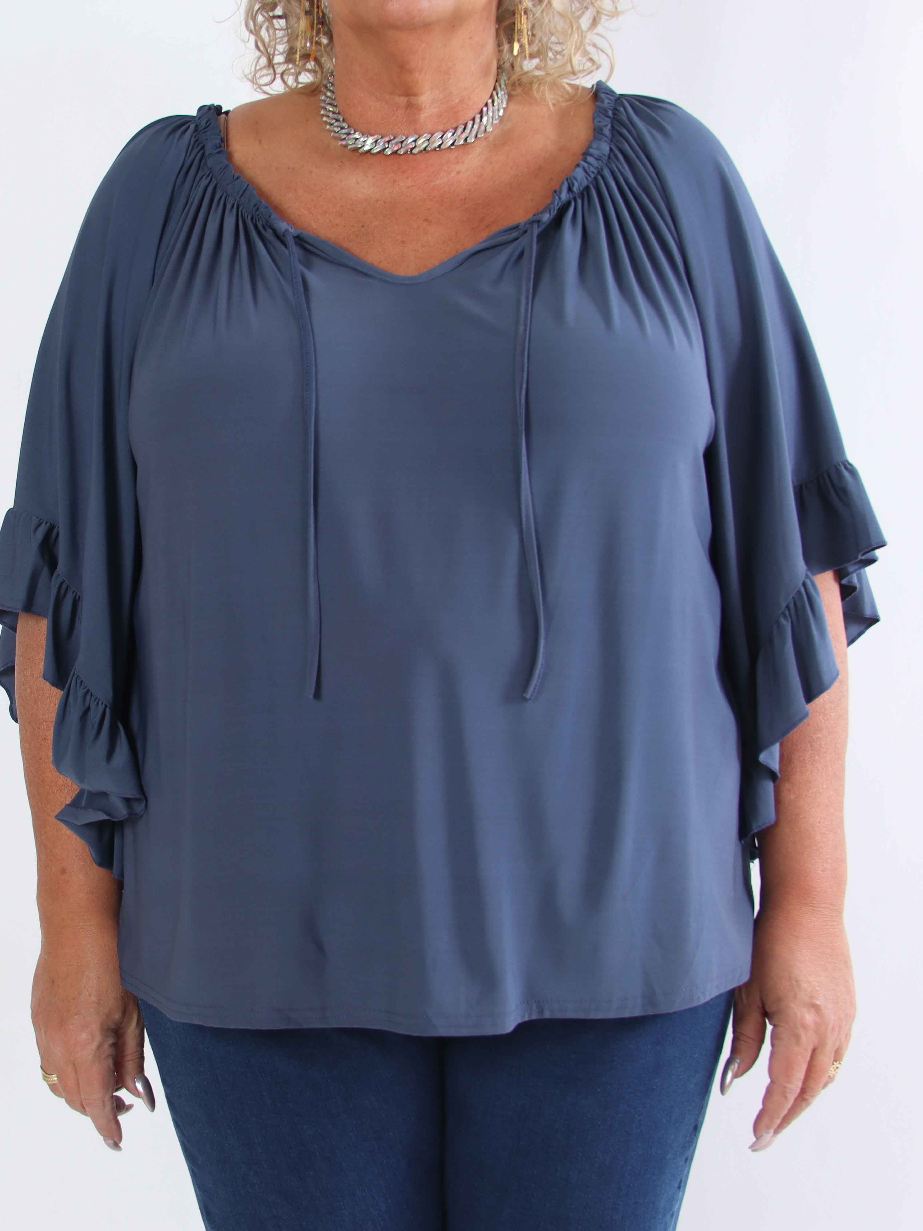 Anneli - Sød elastisk plus size tunika med flæseærmer